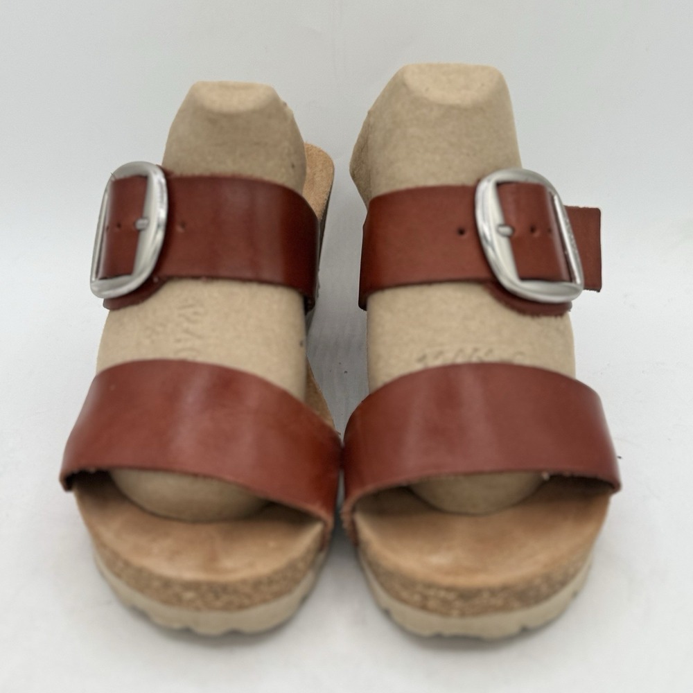 Yokono Caramel Cork Wedge Slide Leather Straps Sandals Women 7.5 Made In Spain